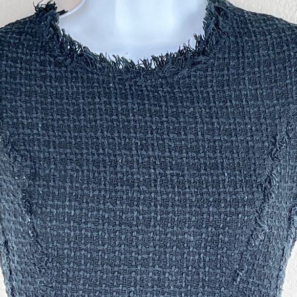 Rebecca Taylor Black Tweed Peplum Fringe Leather Trim Wool Cap Sleeve Top 2 - Picture 6 of 16